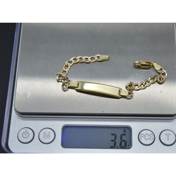 REAL 10K Yellow Gold Flat Curb ID baby Childrens Bracelet + Engraving 3.6 gr 6 - Picture 4 of 6